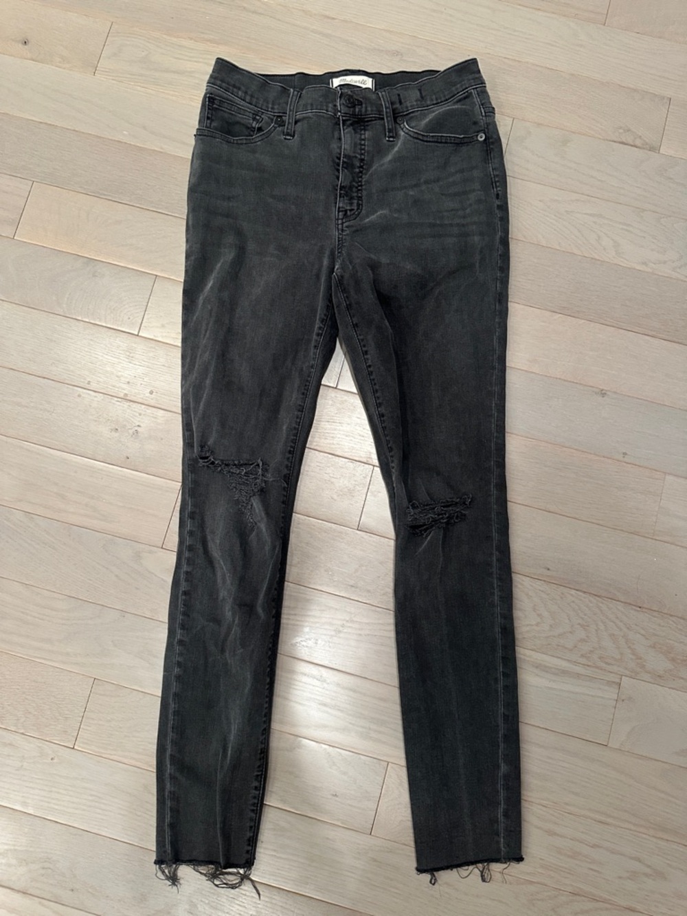 Madewell Black Washed Ripped Skinny Jeans